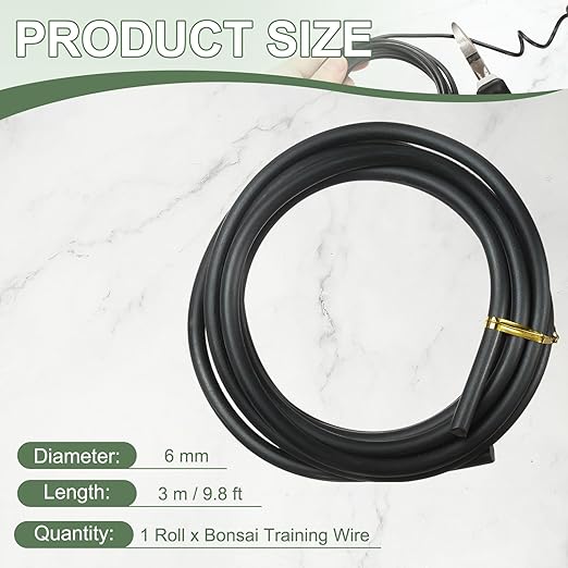 Bonsai Training Wire, 6mm x 9.8 ft Anodized Aluminum Floral Plant Training Wire Bendable Metal Stems Accessories for Gardening Branch Fixing Crafts (Black)