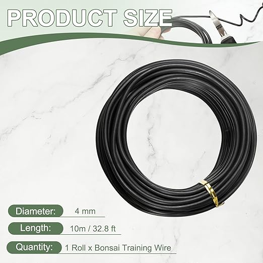 Bonsai Training Wire, 4mm x 32.8 ft Anodized Aluminum Floral Plant Training Wire Bendable Metal Stems Accessories for Gardening Branch Fixing Crafts (Black)