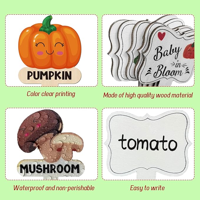 30 Pack Wooden Garden Plant Markers Garden Potted Plants Labels for Vegetable Flowers Funny Yard Stakes Tags Decorations