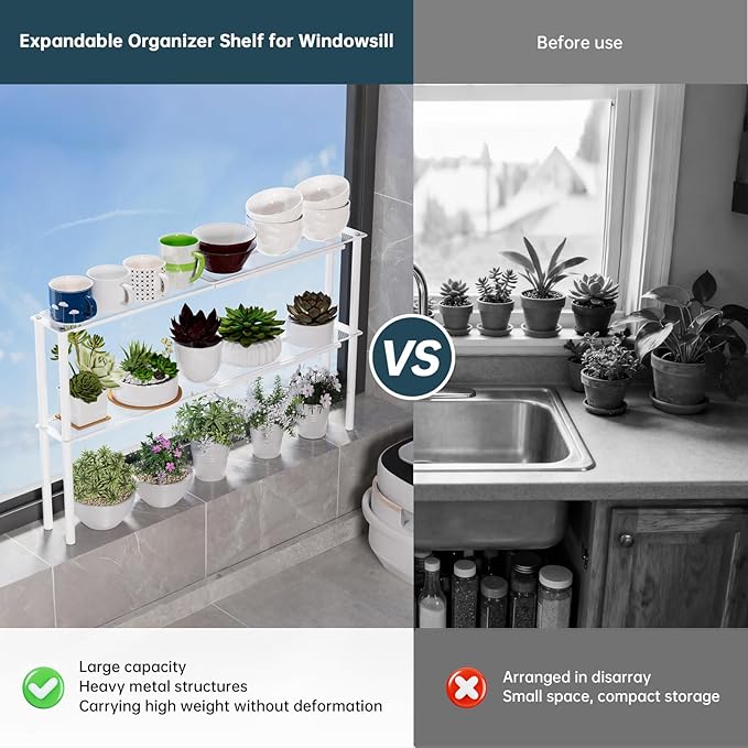 2-Pack Mesh Shelf Organizer, Stackable and Expandable, for Over-Sink Storage, Kitchen Counter, Windowsill Plants, Bathroom, and Office Desk - Narrow Tall Space-Saving Solution