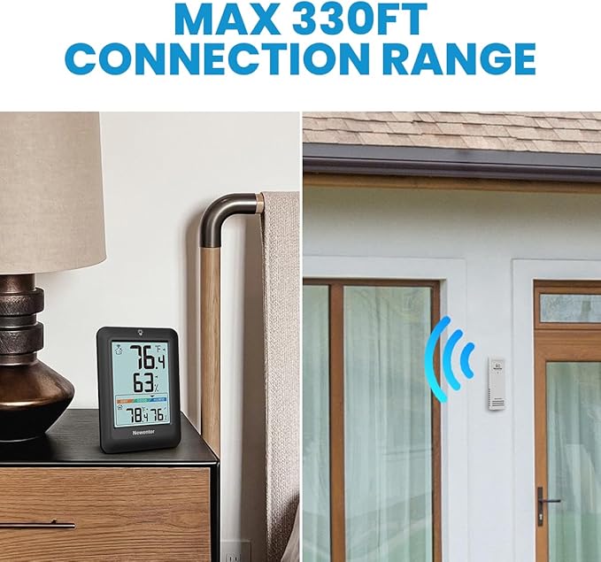 Newentor Indoor Outdoor Thermometer Wireless, Weather Stations Wireless Indoor Outdoor, Outdoor Thermometers for Patio House, Outside Inside Thermometers with Comfort Indicator, Black with 3 Sensors