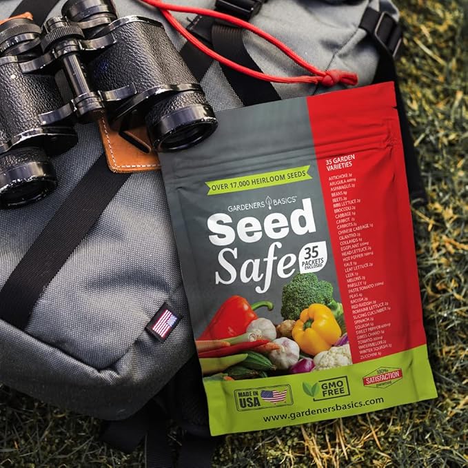 Gardeners Basics Seed Safe Kit - 35 Easy to Grow Heirloom Vegetable Seeds for Beginners - Non GMO Garden Starter Set with 17,000+ Seeds - Gardening Gift for Families