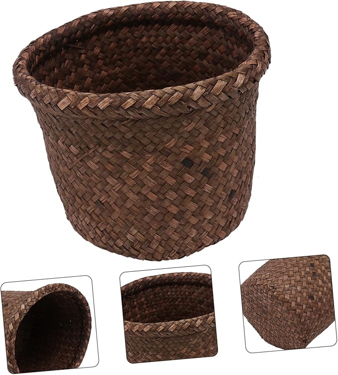 1pc Woven Storage Basket Bins for Toys Rattan Laundry Bin Wicker Trash Basket Indoor Plants Plant Shelf Indoor Wicker Plant Pot Brackets Vase Hanging Flowerpot Seaweed Liner French