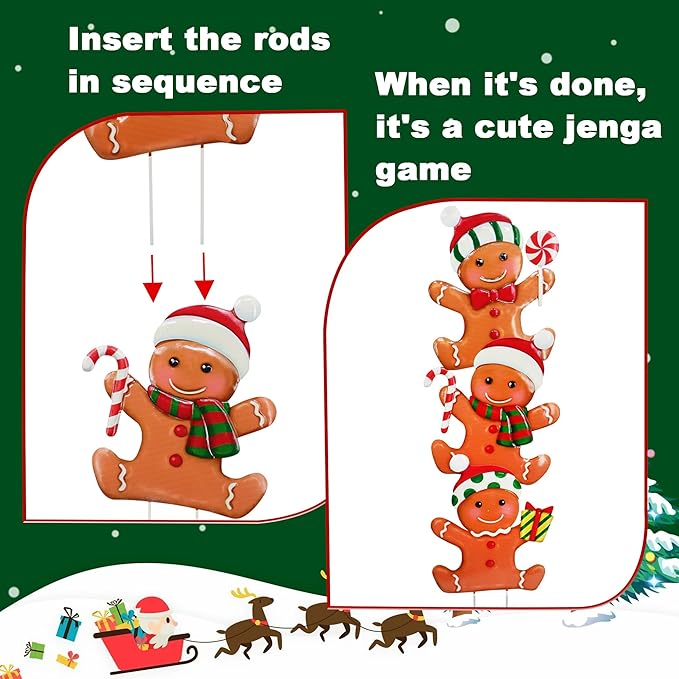 3 Pack Metal Christmas Yard Signs Decor for Multiple Stacked,Voumsil Christmas Yard Stakes with Gingerbread Man Fall Yard Decor for Outside Garden Yard Lawn Porch