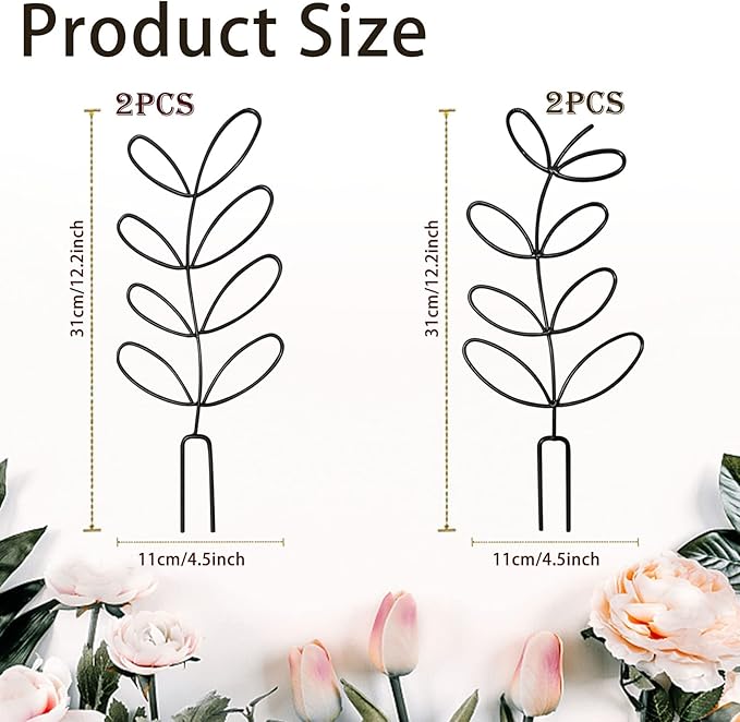 4 Pcs Small Metal Trellis for Potted Plants,Indoor Plants Trellis for Climbing,Leaf Shapes Mini Plant Trellis Support Stake House Plant Trellis for Garden Potted, Hoya, Pothos, Flower, Monstera(Black)