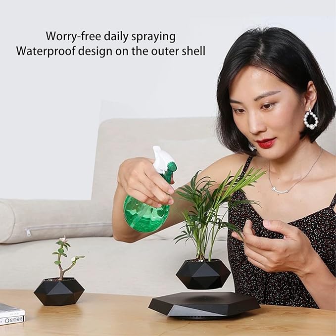 Levitating Plant Pot, Magnetic Levitation Flower Pot,Hexagon Suspension Floating Plant Pot,Automatic 360° Rotation,Magnetic Levitation Suspension Floating Pot(Marble)