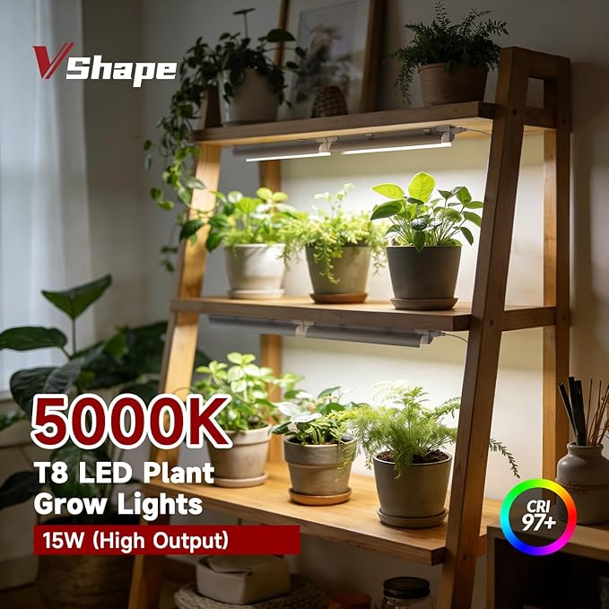 8 Pack LED Grow Light 1FT, 5000K Full Spectrum, 120W (8 x 15W), Linkable Growing Lamp Fixture, T8 Grow Lights for Indoor Plants, Seed Starting, Vegetables, White