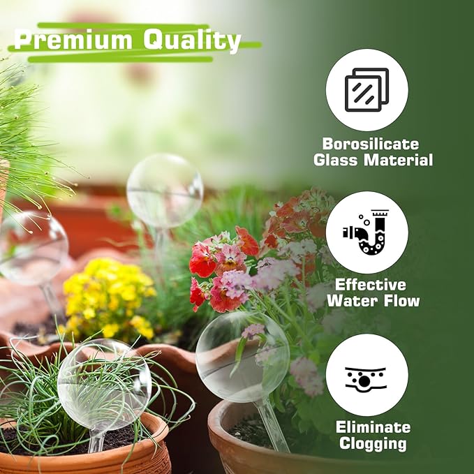Self Watering Globes, Glass Clear Plant Watering Globes, Self Watering Planter Insert for Indoor & Outdoor Potted, Self Watering Planter Insert Spikes Devices for Everyday or Vacation Use, 4 Pack