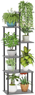 Plant Stand Indoor, 6-Tier Tall Plant Shelf Multiple Metal Wood Flower Pot Holder for Living Room Office Balcony Patio, Oak Grey