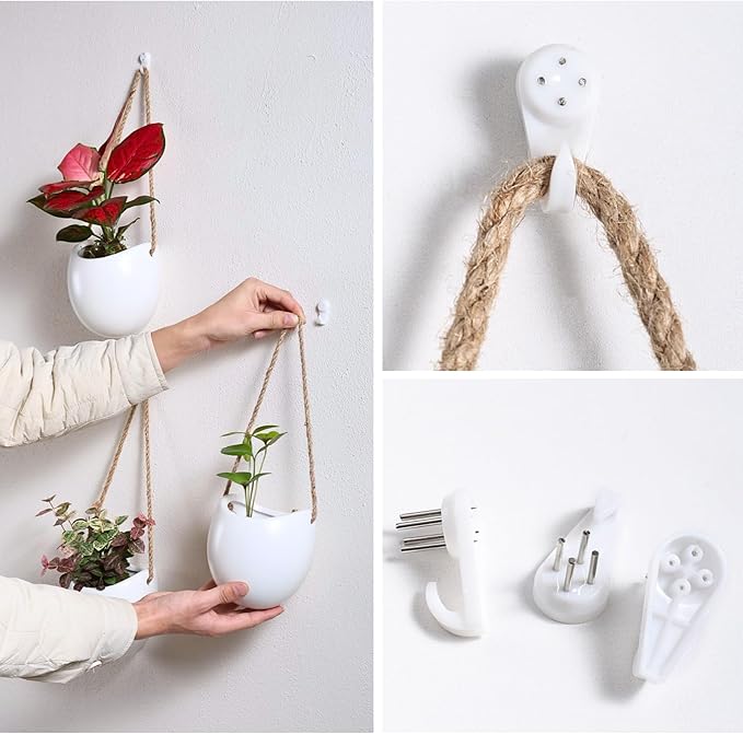 Set of 3 Ceramic Wall Vases - Hanging Pocket Planters for Indoor Plants, Wall Decor for Entryway Hallway Bathroom Living Room Dining Room