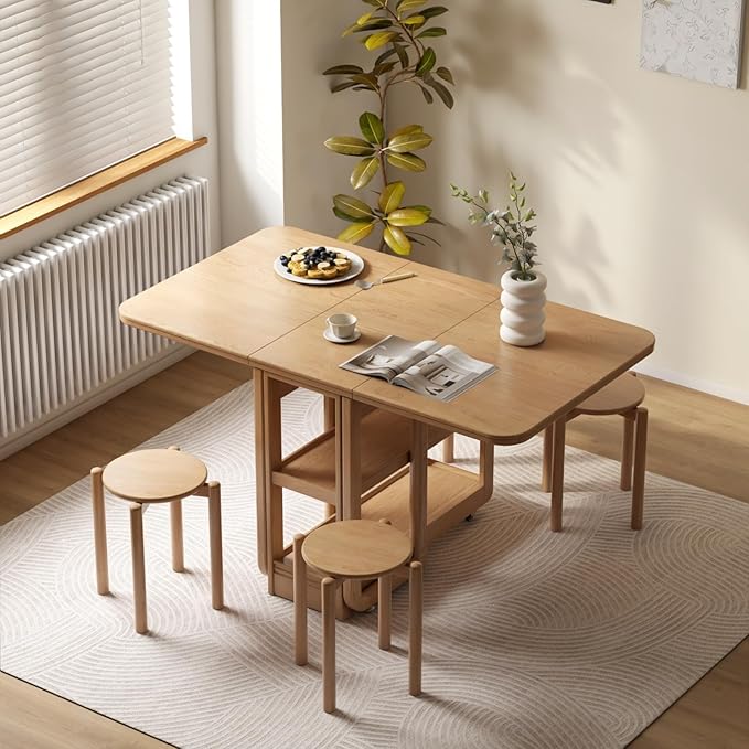 Oak Stackable Stool, Small Plant Stand, Round Wooden Stool for Dining Room, Living Room, Entryway, Classroom, School, 15.4" x 15.4" x 16.7”, Natural