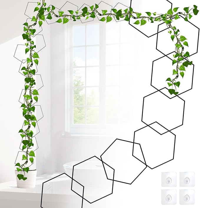 20pcs Chain Trellis for Climbing Plants Indoor, Metal Hexagonal Wall Plant Support Accessories for Vine Growth, Ivy, Pothos Live Plant Climber