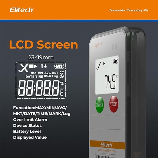 Elitech USB Digital Data Logger with Temperature Humidity External Probe Reusable Recorder with Shadow Data 32000 Points, Auto PDF/CSV Report, for Windows/MacOS, Refrigerator Thermometer LogEt5THE
