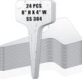 Hicarer 24 Pcs Medium Size Metal Plant Labels Weatherproof Garden Markers 8" x 4" Engraving Stainless Steel 304 T-Type Plant Tags Reusable Nursery Tags for Outdoor Garden Greenhouse Vegetables Flower