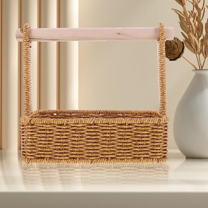 Alipis Wicker Storage Baskets Wicker Planter Basket Seagrass Baskets Basket with Handle Tissue Baskets Candy Storage Bins Bread Shopping Imitation Rattan Napkin Holder