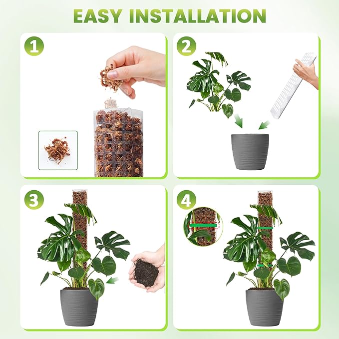 EOX 6 Pcs 24 Inch Plastic Moss Pole for Monstera, Large D Shaped Poles for Climbing Plants Work with Sphagnum Moss, 135 Inch Plant Stake Set of 6, Garden Ties