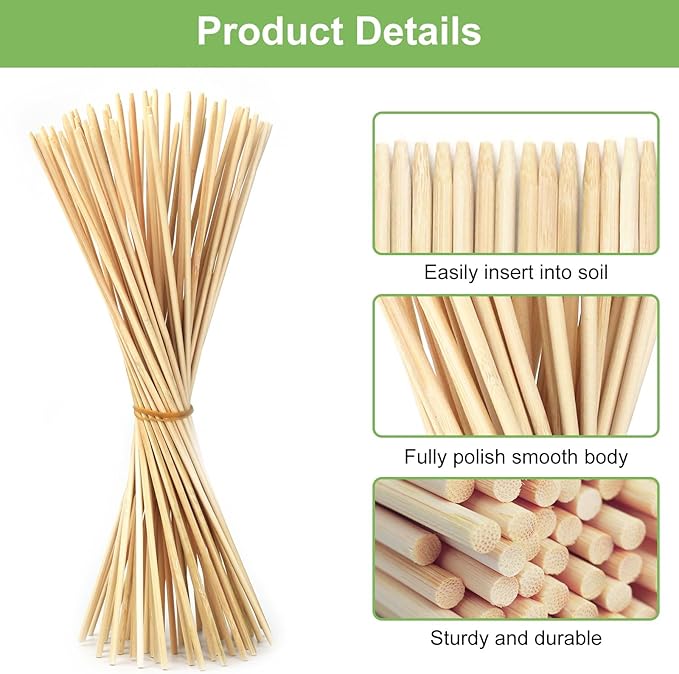 46 PCS Bamboo Plant Stakes 18 Inch, Wood Plant Support for Gardening for Potted Floral Plant, Indoor Wooden Sign Posting Garden Stick, Crafts Sticks with 46 PCS Wires(4")
