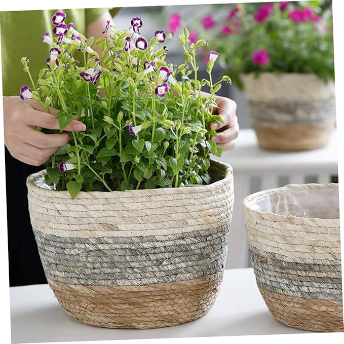 Angoily 2pcs Flower Basket Small Planter Rattan Baskets for Storage Rustic Plant Seagrass Plant Pot Wicker Planter Straw Woven s Weaving s Desktop