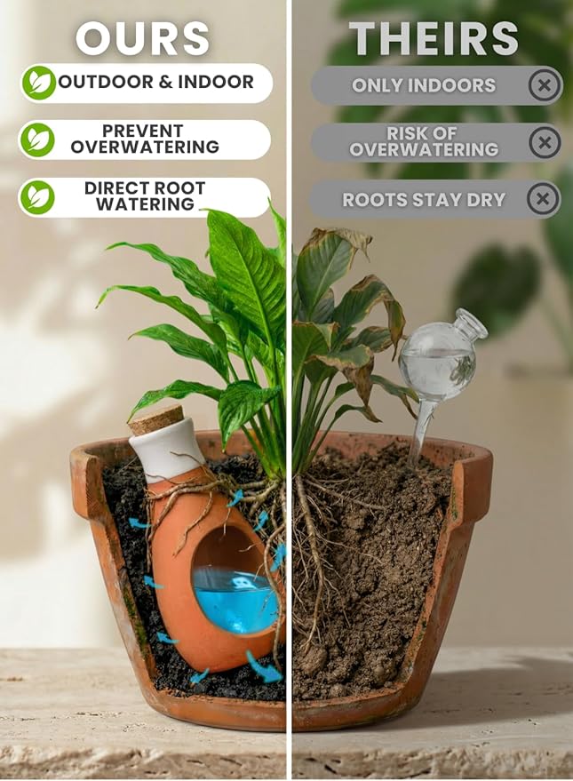 4 Pcs Ollas Terracotta Watering Pots Large - 14 Oz Self Watering Planter Insert Olla Watering System for 1-Week Easy to Refill - Clay Plant Watering Globes for Outdoor & Indoor Plants [4, White]