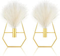 Peryiter 2 Pcs Boho Wall Decor Metal Gold Wall Art Hanging Planters with Artificial Pampas Modern Home Decor Display Art for Living Room Bedroom Bathroom(Vase)