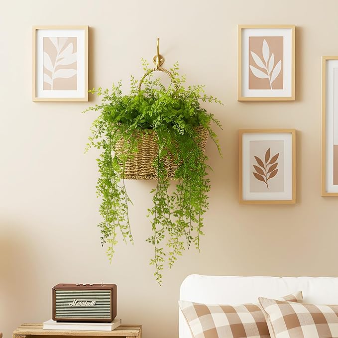 Hanging Wall Basket Handwoven Wicker Basket for Plants, Flowers & Storage, Rustic Farmhouse Wall Decor Organizer, Natural Seagrass