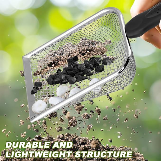 2-Pack Gardening Soil Sifter Set, 2-in-1 Soil Sifter and Shovel with 3.8mm & 5.0mm Sieves, Stainless Steel Compost Sifters Potting Scoop for SOI-l Screening, Rock Removal(Color:Black)
