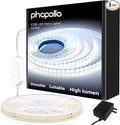 phopollo White LED Strip Lights, 18ft Dimmable 6500k Daylight White Led Light Strip, 840 LEDs Flexible Led Lights for Bedroom, Mirror, Kitchen Decoration