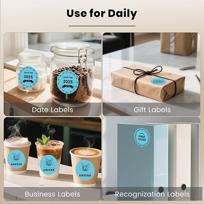 Blue Round Thermal Labels 3 Inch Vinyl Circle Waterproof Direct Printer Sticker Self-Adhesive Perforated Name Tag for Logo DIY QR Design Office Address 500 PCS