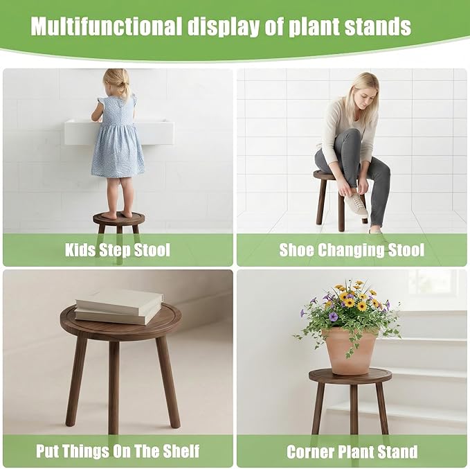 Wood Plant Stands Indoor, Updated Single Plant Stand Modern Plant Table for Large Plants, Wooden Plant Stool, Tall Plant Holder Small Round Side for Living Room, Balcony, Office (Dark Brown)