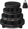 Geetery 4 Pcs Wooden Risers for Display Wood Pedestal Stand Mini Tray Stand Round Wooden Pedestal Holder Rustic Riser for Decor Tiered Tray Decor Home Kitchen, 5/6/7/8 Inch(Black)