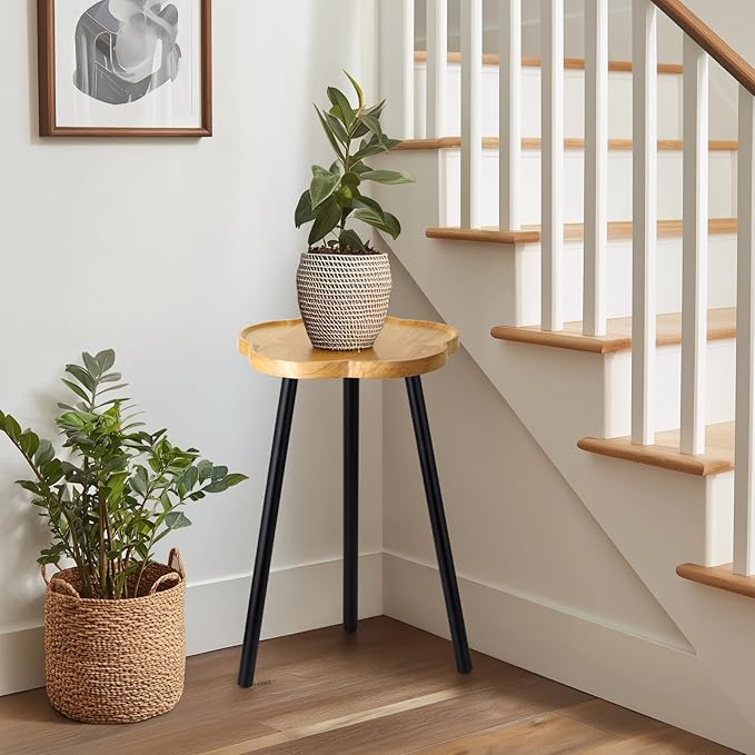 KINNARY Plant Stand Indoor, Wood Plant Table Plant Holder with Raised Design,Heavy Duty Metal Flower Pot Stand, Mid Century Modern Home Decor Small Side End Table（Clr.3-Flower 20" H）