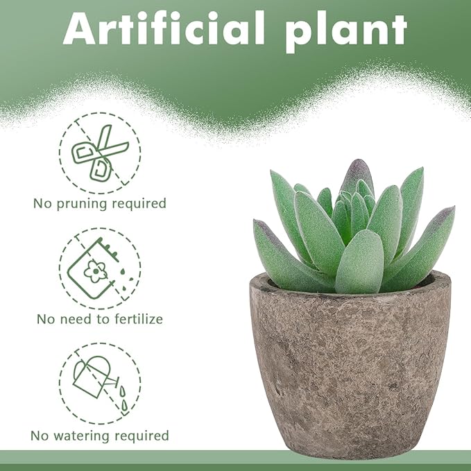 Woration 6pcs Artificial Succulents Plants Potted Assorted Decorative Faux Fake Small Green Succulent with Pot Table Shelf Windowsill Indoor Greenery Decor