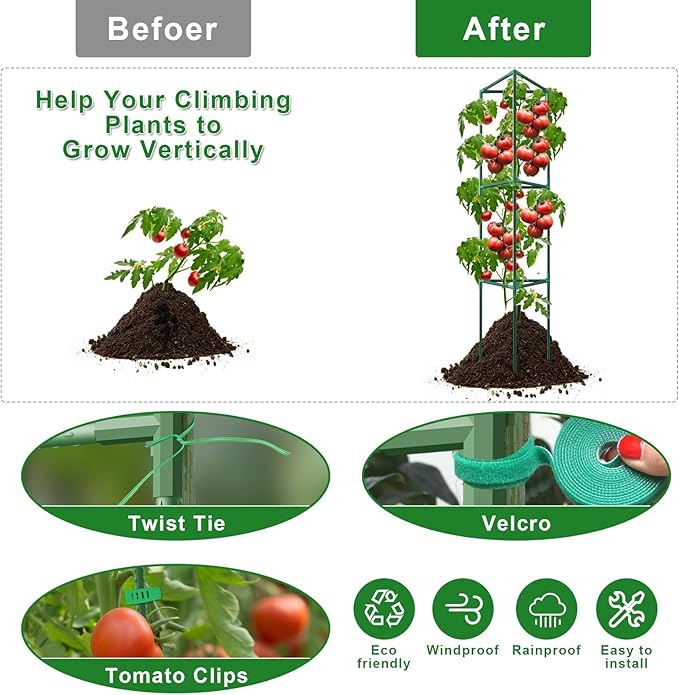 2 Pack Tomato Cages for Garden, 46.85Inches Tall Tomato Plant Support Stakes Adjustable Heavy Duty Steel Plant Tower Stakes, Updated Cucumber Trellis Garden Cages for Climbing Vegetable Flowers Fruits