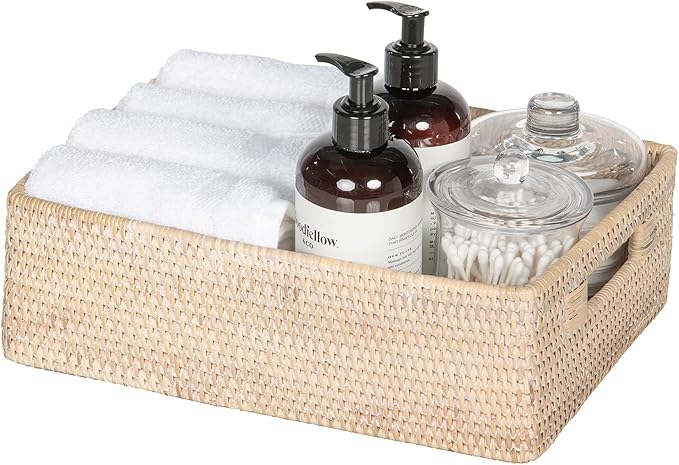 Kouboo Laguna Rattan Shelf & Organizer Basket, Wicker Storage Basket, Ideal for Kitchen Storage, Storage Baskets Shelves, Decorative Box, Toys Home Decor, White/Latte
