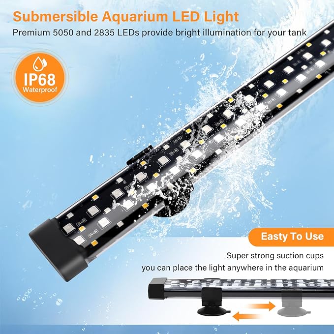 hygger Submersible LED Aquarium Light, 24W 26.8 in 24/7 Mode Fish Tank Light with 5 Rows Beads, with Timer 9 Colors and Adjustable Brightness, Full Spectrum IP68 Waterproof Light for Fish Tank 28-54in