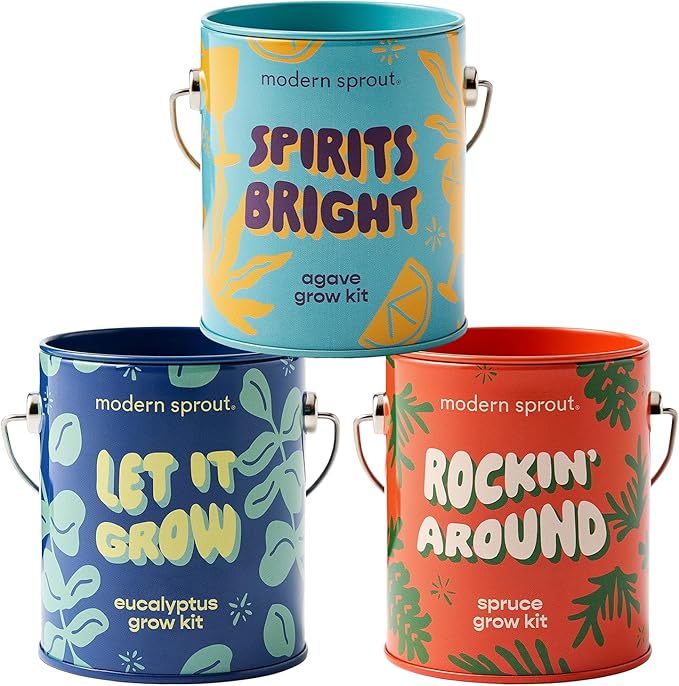 Modern Sprout Complimentary Seed Starter Grow Kits (Pack of 3) - Unique Gift for Plant Lovers - Includes Organic Spruce Eucalyptus and Agave Seeds - Plant and Gardening Gifts that Grows with Love