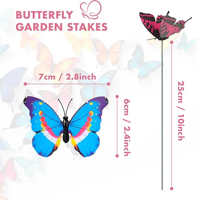 40 Pcs Decorative Butterfly Garden Stakes, 11.4 inch Waterproof Butterfly Picks for Flower Bouquet Arrangements, Colorful Plant Stick Kit Decorations for Patio Yard Pot (Multicolor)