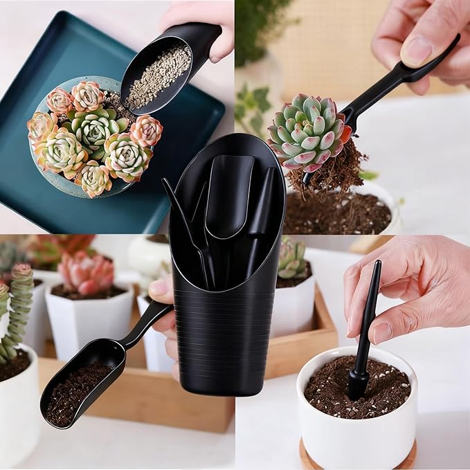8pcs Potting Soil Scoop for Indoor Plants, Garden Tiny Plant Shovel Hand Tools Transplanting Succulent Cultivation Digging Bonsai Soil Scoops Kits,2Set Black