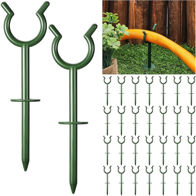 Taiyin 30 Pcs 3/4'' Garden Hose Holder Brackets Garden Guide Holder Decorative Outdoor Guide Stakes Support Spike Plant Tool to Keep Off Lawn for Yard (Green)