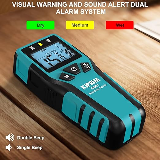 Kiprim Pinless Moisture Meter Home Moisture Level Tester Damp Meter for Floor,Wood, Walls, Concrete – Accurate Non-Destructive Testing Moisture Meter WM01