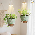 Hanging Planters for Indoor Plants: 2 Pack Macrame Plant Hangers with Grow Lights and Self-Watering Pots, Large Hanging Pots with Drainage Holes & Removable Tray（10in Green Pot, Daylight Spectrum）
