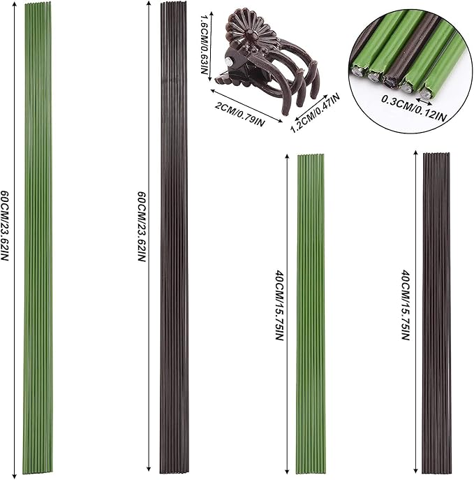 10PCS Garden Metal Plant Stakes with 15PCS Vine Fixing Clip Set, 15.75inch Tall Single Stem Flower Stakes, Bendable Plastic Coated Garden Plant Stakes Holder for Amaryllis Orchid Lily Rose(Green 40cm)