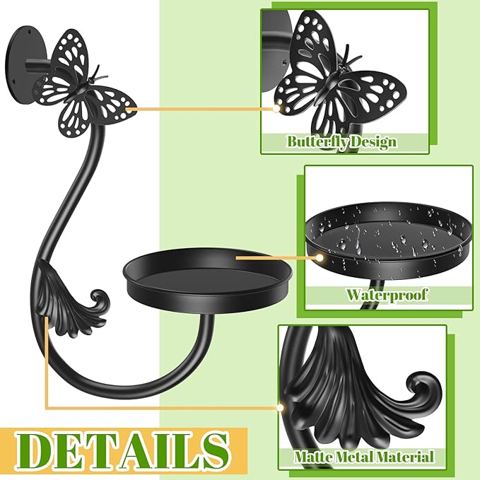 Wall Plant Holder Indoor, Metal Hanging Planters Hanger Floating Flower Display Stand for Window, Plant Shelves Hanging Plant Holder Window Plant Hanger Plant Decor Black (Butterfly-3Pc)