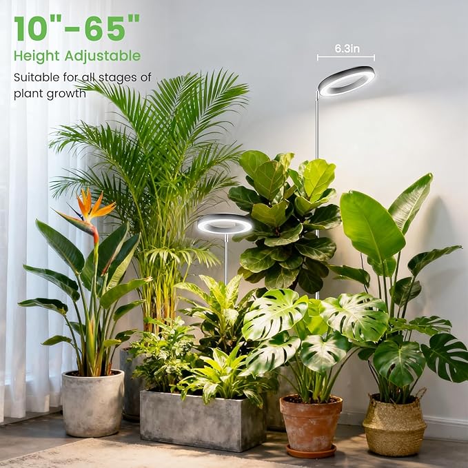 Aokrean 6.3in Grow Light, 80LED Full Spectrum Plant Light for Indoor Growing, Height Adjustable 10"-65", Auto Timer 6/12/16H, 3 Optional Spectrums, Idea for Large Plant, 5V, Black, 2 Pack