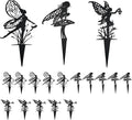 Decorative Garden Stakes， Fairy Garden Stakes, Butterfly Fairy Stakes for Weather Resistant Black Metal Outdoor Decorative Art for Women Gift (Matte Black, 18P-A)