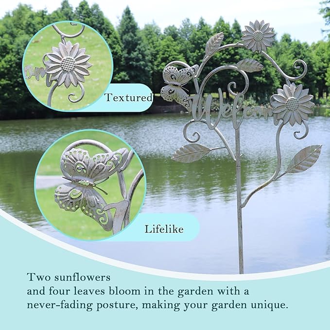Decorative Garden Stakes with Welcome Sign,Metal Garden Stakes for Patio Garden Decor.