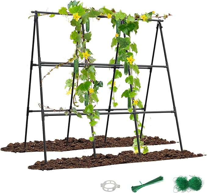 GOJAWAY 47.2"x47.2" Adjustable A-Frame Cucumber Trellis for Garden Vegetable Trellis, Metal Garden Trellis Arch Plant Grow Support Frame for Climbing Plants Support Vegetable Flower Fruits Vine