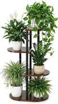 Tiered Plant Stand Indoor, Tall 4 Tier 5 Potted Wooden Plant Shelf for Multiple Flower Plants, Multi Corner Metal Plant Holder Indoor for Patio Garden Patent Design Living Room Balcony Bedroom, Rustic Brown