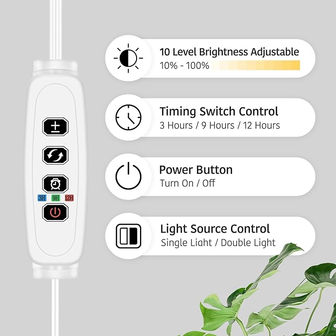 Plant Grow Light for Indoor, Full Spectrum Dual Heads Grow Light, 66.5in Extendable Stand,144 LEDs,10-Level Dimmable, Auto Timer, Adjustable Gooseneck Floor Lamp for Tall Large Plants