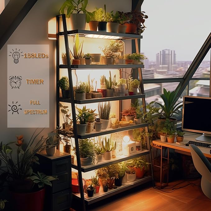 Rocoking Grow Lights for Indoor Plants,Ultra-Thin Panel Grow Lamp,158LEDs Full Spectrum Grow Lights for Under Cabinet Plant, Grow Lamp with 3/9/12H Timer,10 Dimmable Levels for Plants Growing